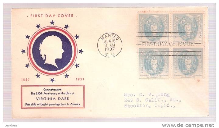 FDC Virginia Dare - Block Of 4 - 1851-1940