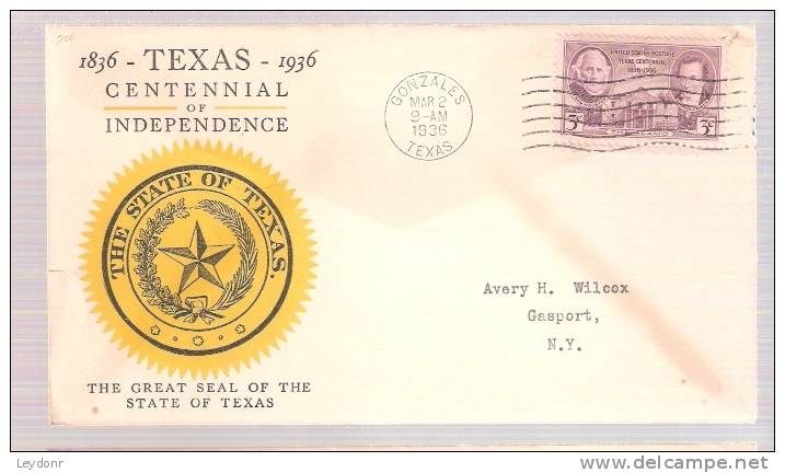 FDC Texas Centennial - 1851-1940