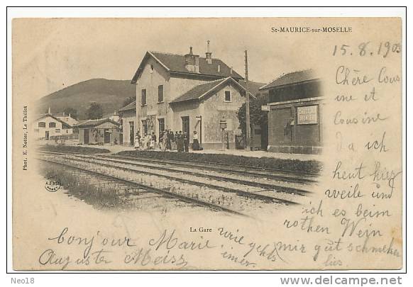 St Maurice Sur Moselle La Gare Phot Notter Le Thillot Timbrée 1903 - Autres & Non Classés