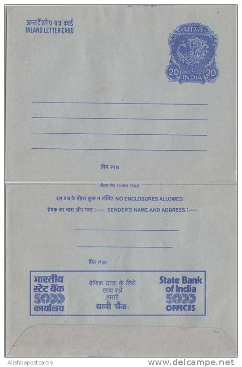 India Inland Letter Advertisement Postal Stationery , Travel Care Free With Our Traveller Cheque, State Bank, Inde, I - Inland Letter Cards