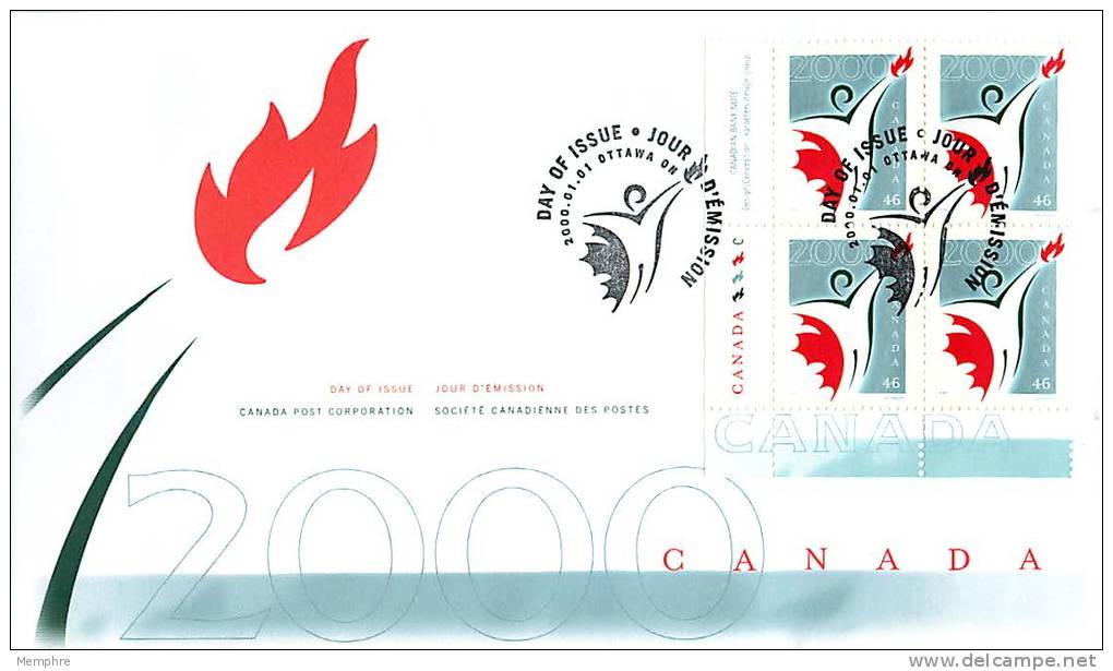 2000  Canada Milennium Partnership Program  Sc 1835  Plate Block Of 4 - 1991-2000