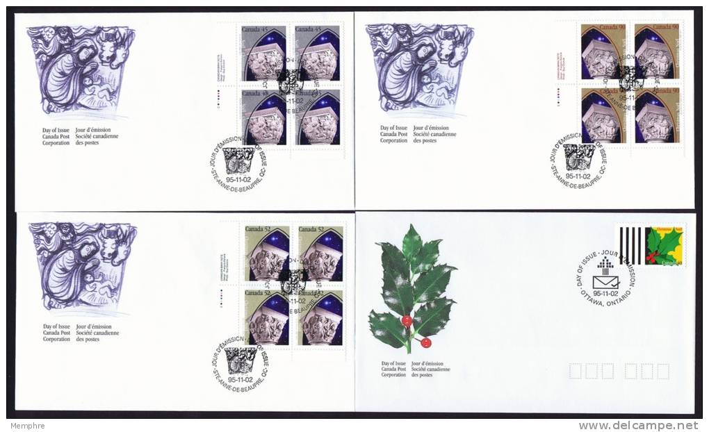1995  Capital Sculptures  - Christmas Issue  Sc 1585-7, Plate Blocks Of 4,  1588  Single From Booklet - 1991-2000