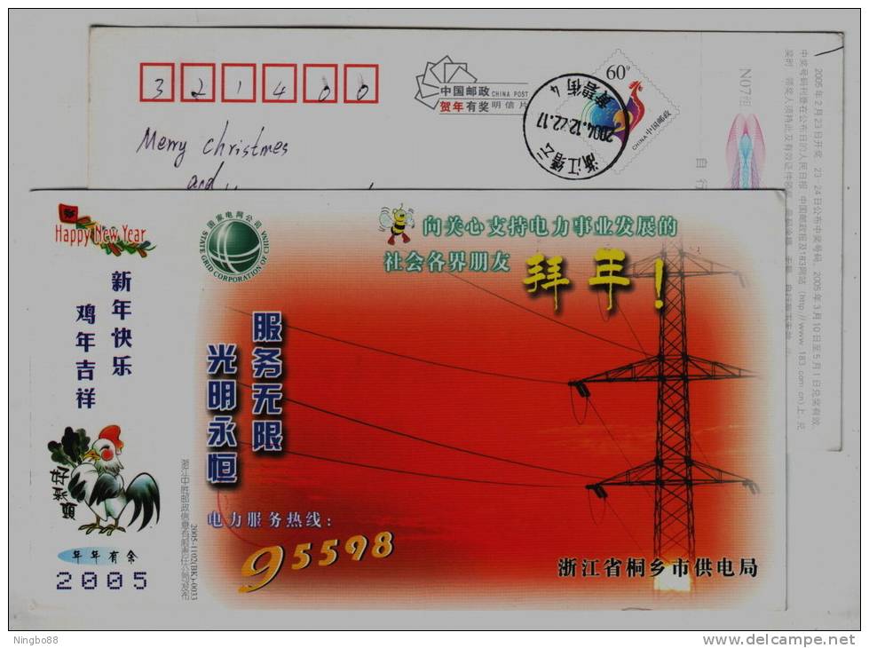 High Voltage Electric Transmission Tower,CN 05 State Grid Corporation Tongxiang Power Supply Bureau Pre-stamped Card - Elektriciteit