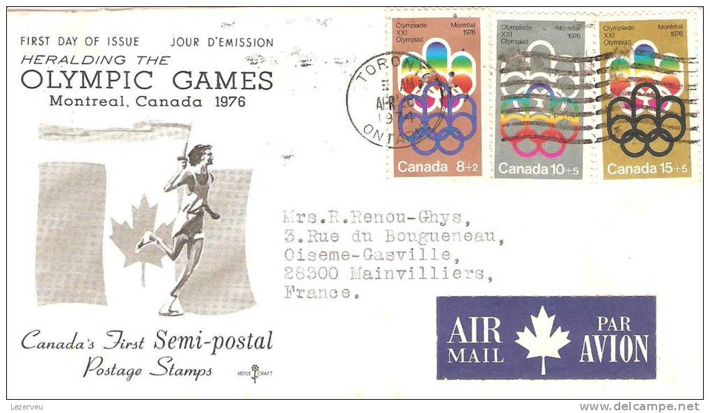 FDC 1° JOUR CANADA JEUX OLYMPIQUE OLYMPIC GAMES MONTREAL - 1971-1980