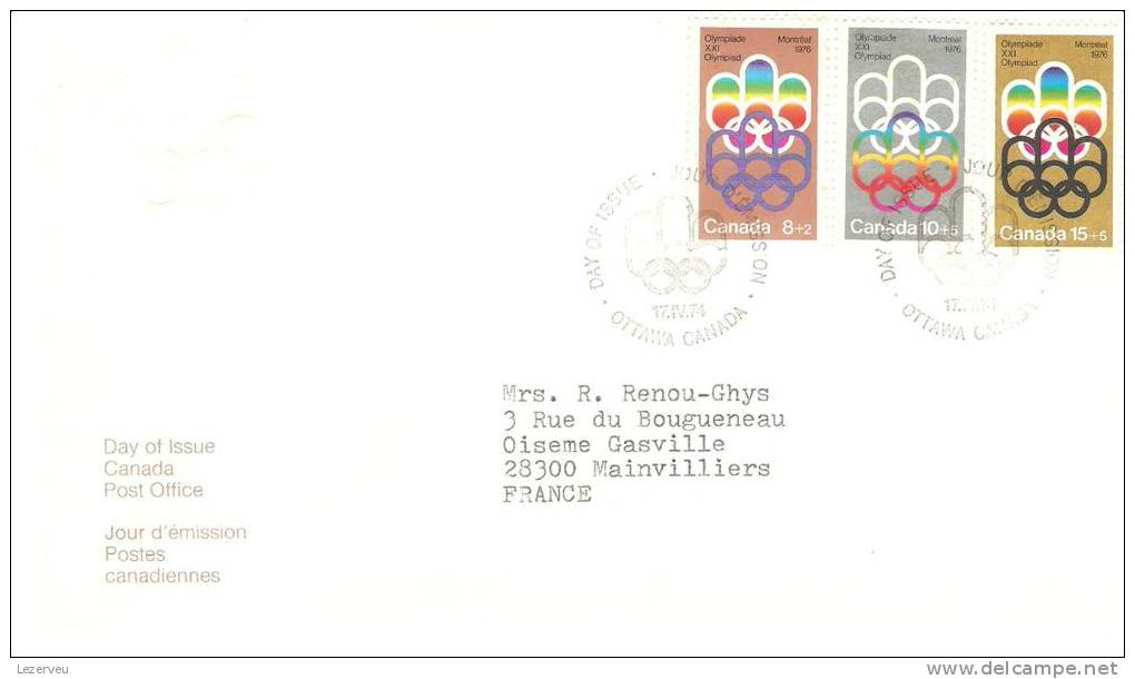 FDC 1° JOUR CANADA JEUX OLYMPIQUE OLYMPIC GAMES MONTREAL - 1971-1980