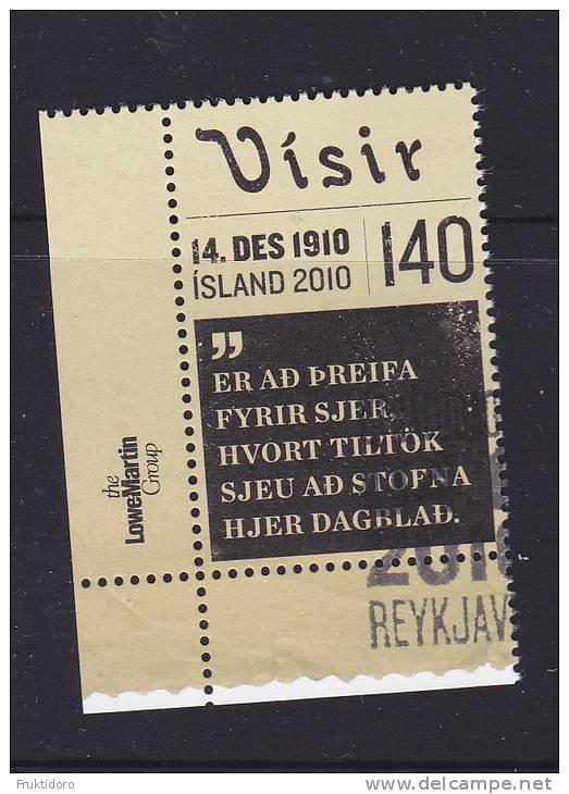 Iceland Mi 1295 100 Years From The Founding Of Visir - Newspaper - 2010 - Gebraucht