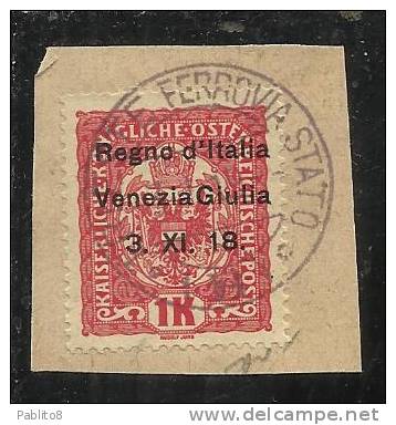 VENEZIA GIULIA 1918 SOPRASTAMPATO AUSTRIA OVERPRINTED 1 K CORONA USATO SU FRAMMENTO USED ON PAPER OBLITERE' - Trentin