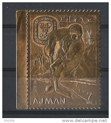OR GOLD  POSTAGE STAMP ... AJMAN  ... JO ... JEUX OLYMPIQUES GRENOBLE ... HOCKEY SUR GLACE ... - Winter 1968: Grenoble