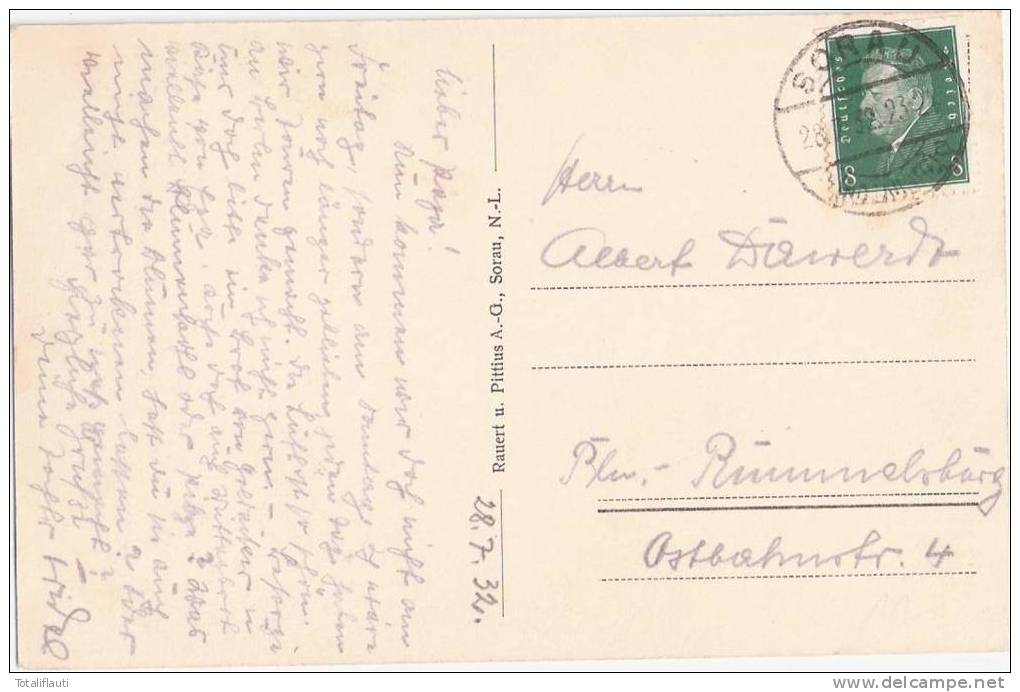 Sorau Niederstrasse Belebt Konditorei Franz Ellinghaus Belebt Brunnen Handwagen Zary 28.7.1932 Gelaufen - Neumark
