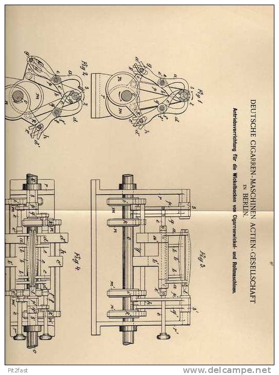 Original Patentschrift - Deutsche Cigarren - Maschinen AG In Berlin , 1898 , Cigarrenwickel- Und Rollmaschine , Cigarre - Documentos