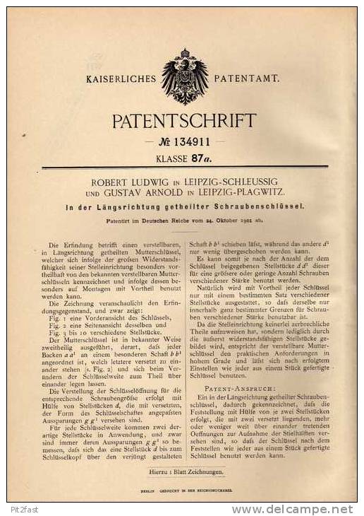 Original Patentschrift - R. Ludwig In Leipzig - Schleussig Und Plagwitz , 1901, Geteilter Schraubenschlüssel !!! - Antike Werkzeuge