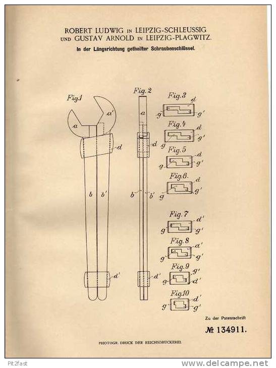 Original Patentschrift - R. Ludwig In Leipzig - Schleussig Und Plagwitz , 1901, Geteilter Schraubenschlüssel !!! - Antike Werkzeuge