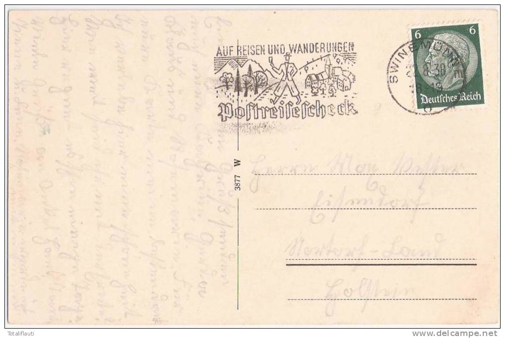 Swinemünde Dünenstrasse &#346;winouj&#347;cie 22.8.1938 Gelaufen Maschinenzusatz Stempel Postreisescheck - Pommern