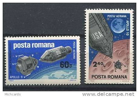 ROUMANIE 1969 - Vols Apollo 9 Et 10 - Neuf Sans Charniere (Yvert A219/20) - Unused Stamps