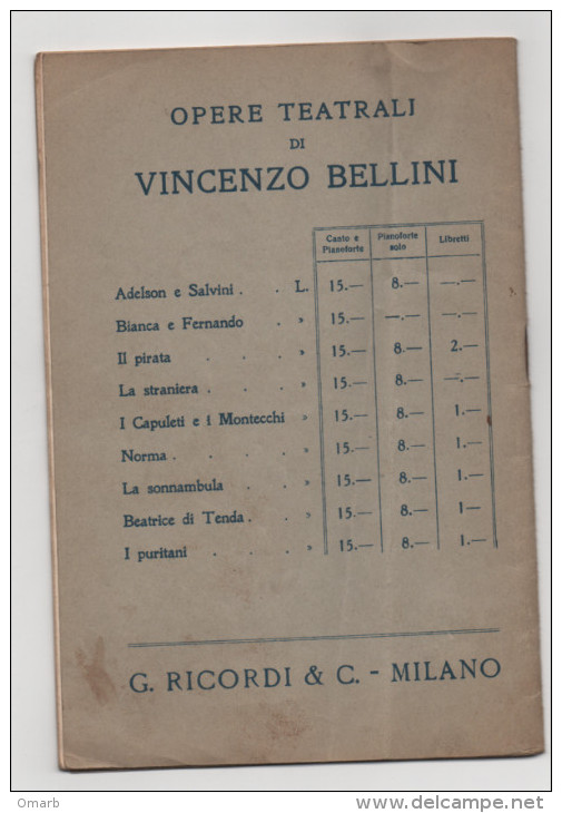 Lib079 La Sonnambula Melodramma 2 Atti Romani Musiche Bellini Edizioni Ricordi Opera Teatro Theatre 1935 Art Nouveau - Théâtre