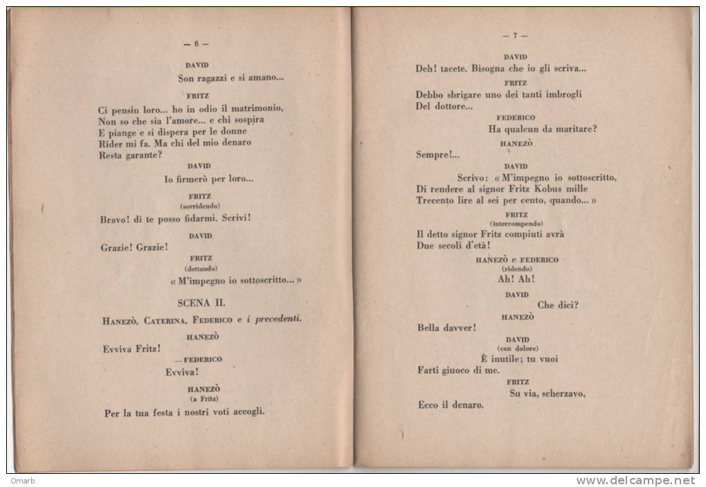 Lib075 L´ Amico Fritz, Commedia Lirica, Suardon, Musiche Mascagni, Edizioni Sonzogno, Opera, Teatro, Theatre, Anni ´40 - Théâtre