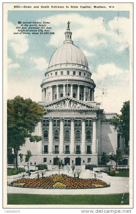 DDome And South Entrance To State Capitol  Madison  Wis..  Cpa - Madison