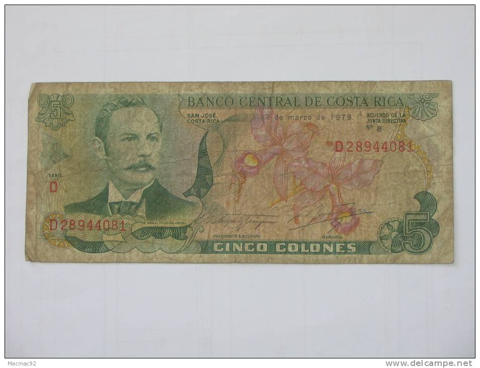 5 -Cinco - Colones 1979 - Banco Central De COSTA RICA . - Costa Rica