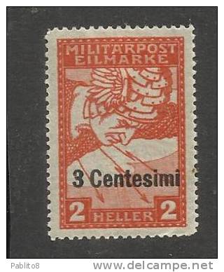 OCCUPAZIONE AUSTRIACA 1918 ESPRESSO 3 CENTESIMI SU 2 H MLH - Oostenrijkse Bezetting