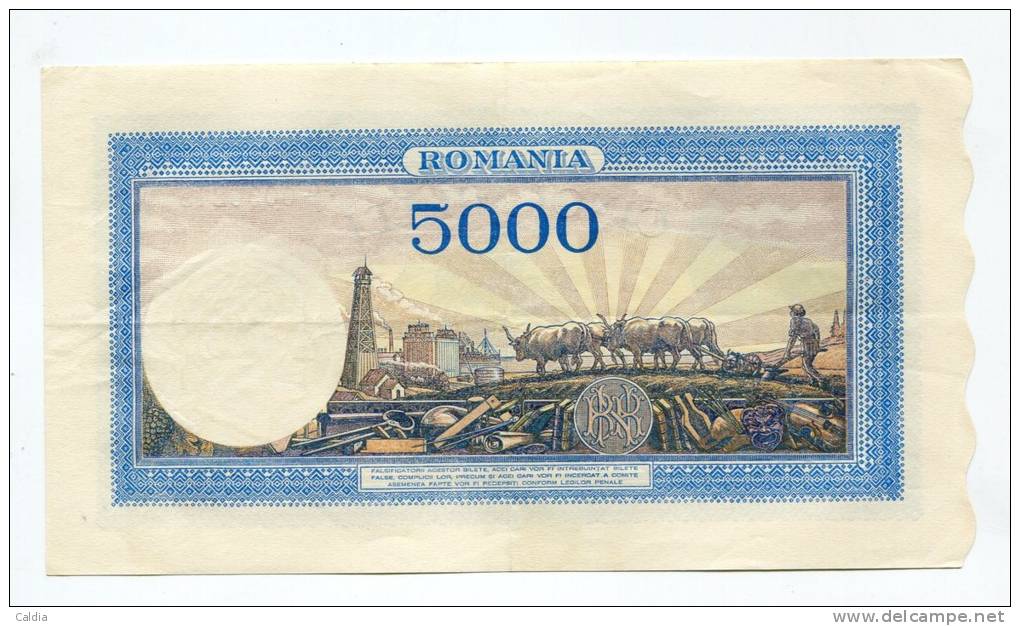 Roumanie Romania Rumänien 5000 Lei " 28 SEPTEMBRIE 1943 " XF - Rumania