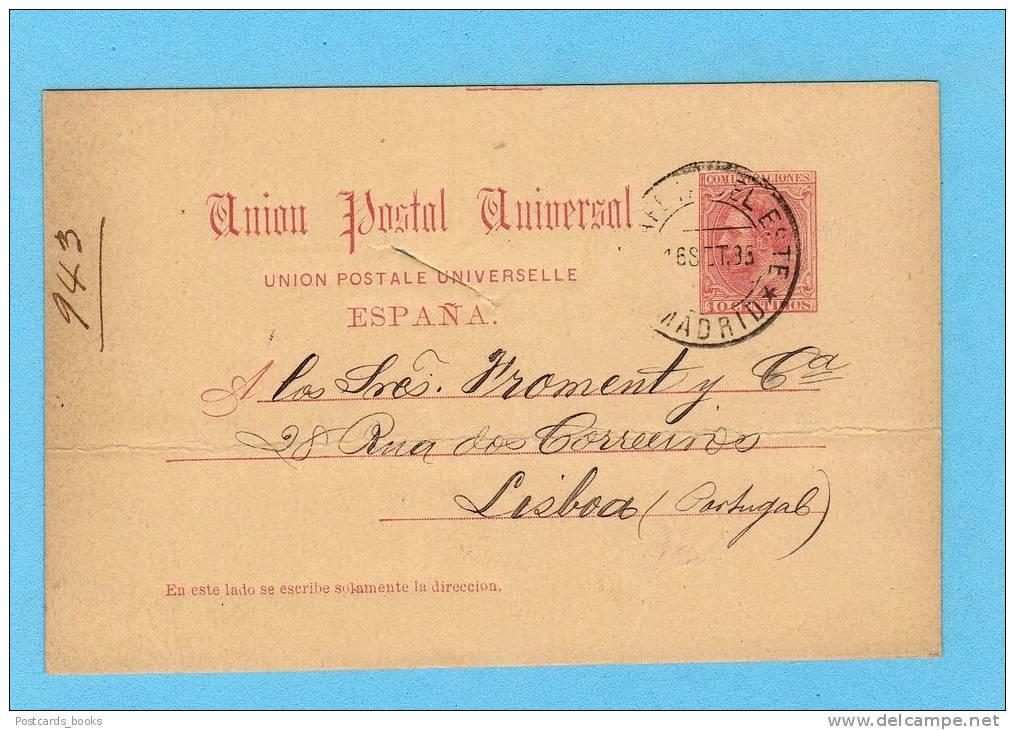 1883 Espana Postal Entero. Stationery Card Spain. Sello Commercial Cancel "SOLICITOR Of PATENTs". Madrid To PORTUGAL. - 1850-1931