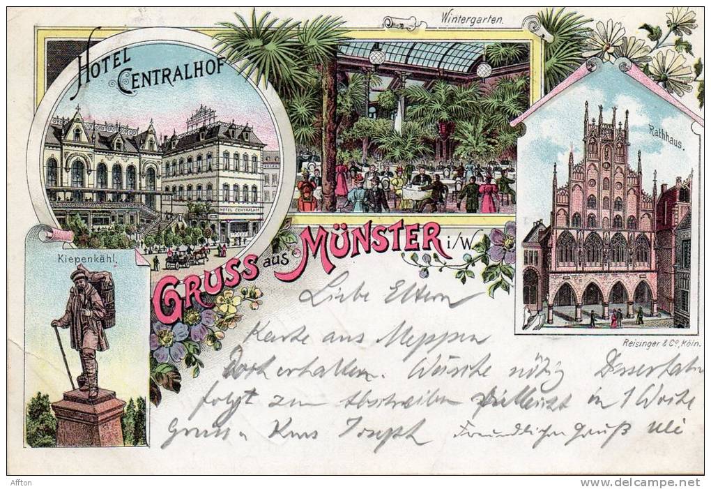 Gruss Aus Munster I W 1897 Hotel Centralhof Postcard - Muenster