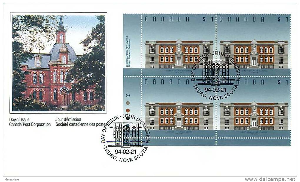 1994  Court House, Yorkton SK  $1 Definitive  Sc 1375 Plate Block Of 4 - 1991-2000