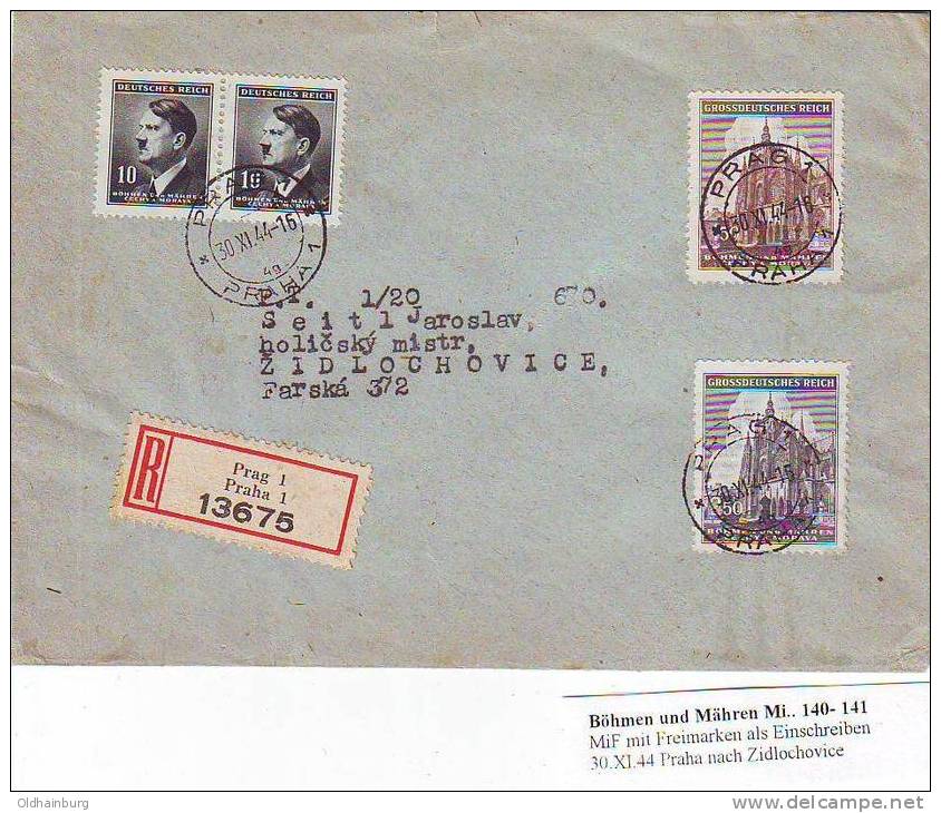 535l: Böhmen & Mähren, Mi. 140- 141 Rekobrief 30.XI.44 Praha - Storia Postale