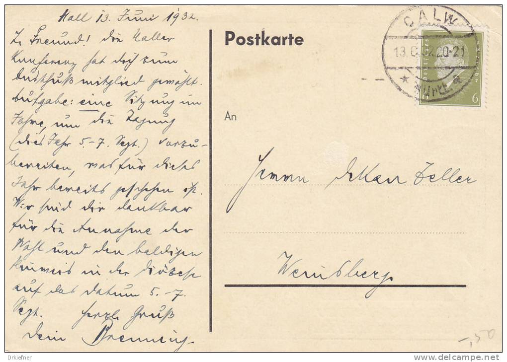 Karte Mit DR 465 EF, Poststempel: Calw 13.6.1932, AK: Schwäbisch Hall, Diakonissenkrankenhaus, Neubau - Gebraucht