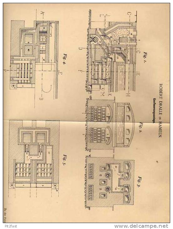 Original Patentschrift - R. Dralle In Hameln , 1899 , Gasfeuerungsanlage , Heizung , Feuerung !!! - Architektur