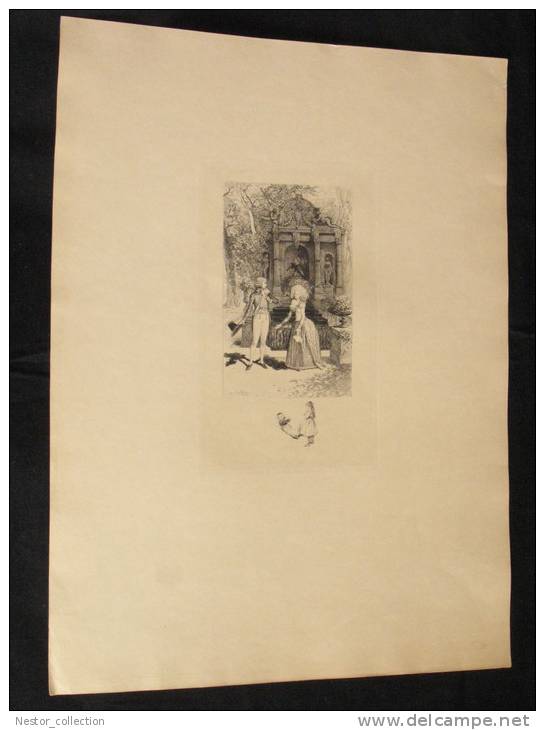 Gravure Lithographie, Romantique A Lalanne ? Couple Homme Femme Séduction - Prints & Engravings