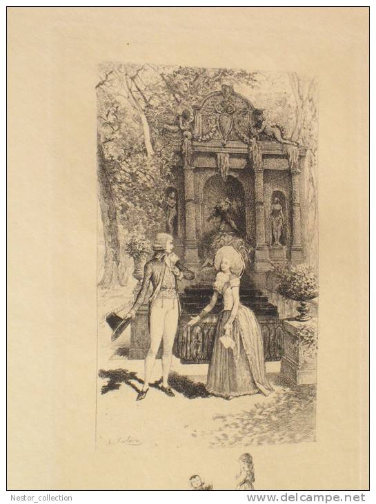 Gravure Lithographie, Romantique A Lalanne ? Couple Homme Femme Séduction - Prints & Engravings