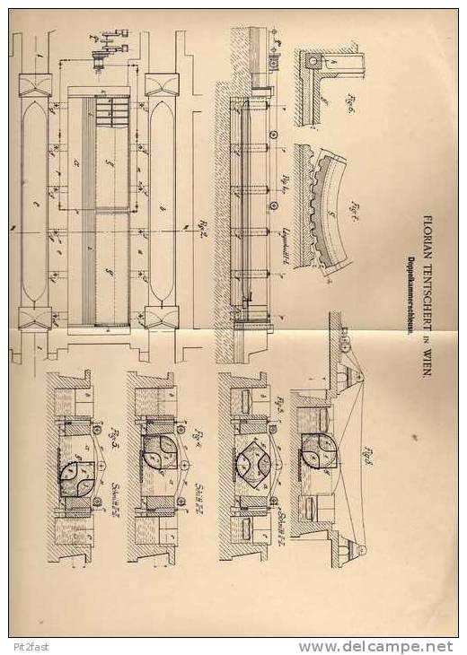 Original Patentschrift - F. Tentschert In Wien , 1901 , Schleuse , Doppelkammerschleuse !!! - Architektur