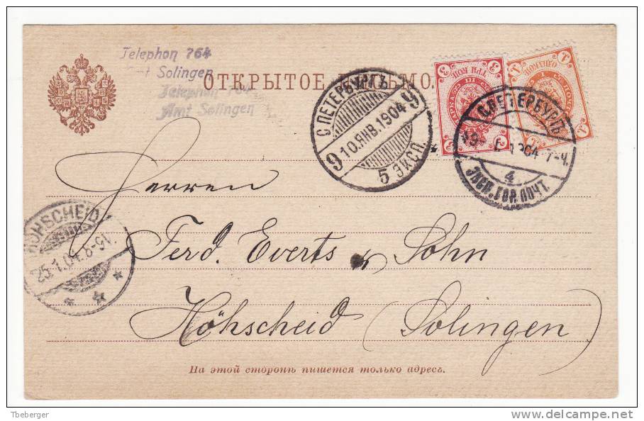 Russia 1904 Formular Postcard 1 & 3 Kop. St. Petersburg To Solingen Germany (g254) - Cartas & Documentos