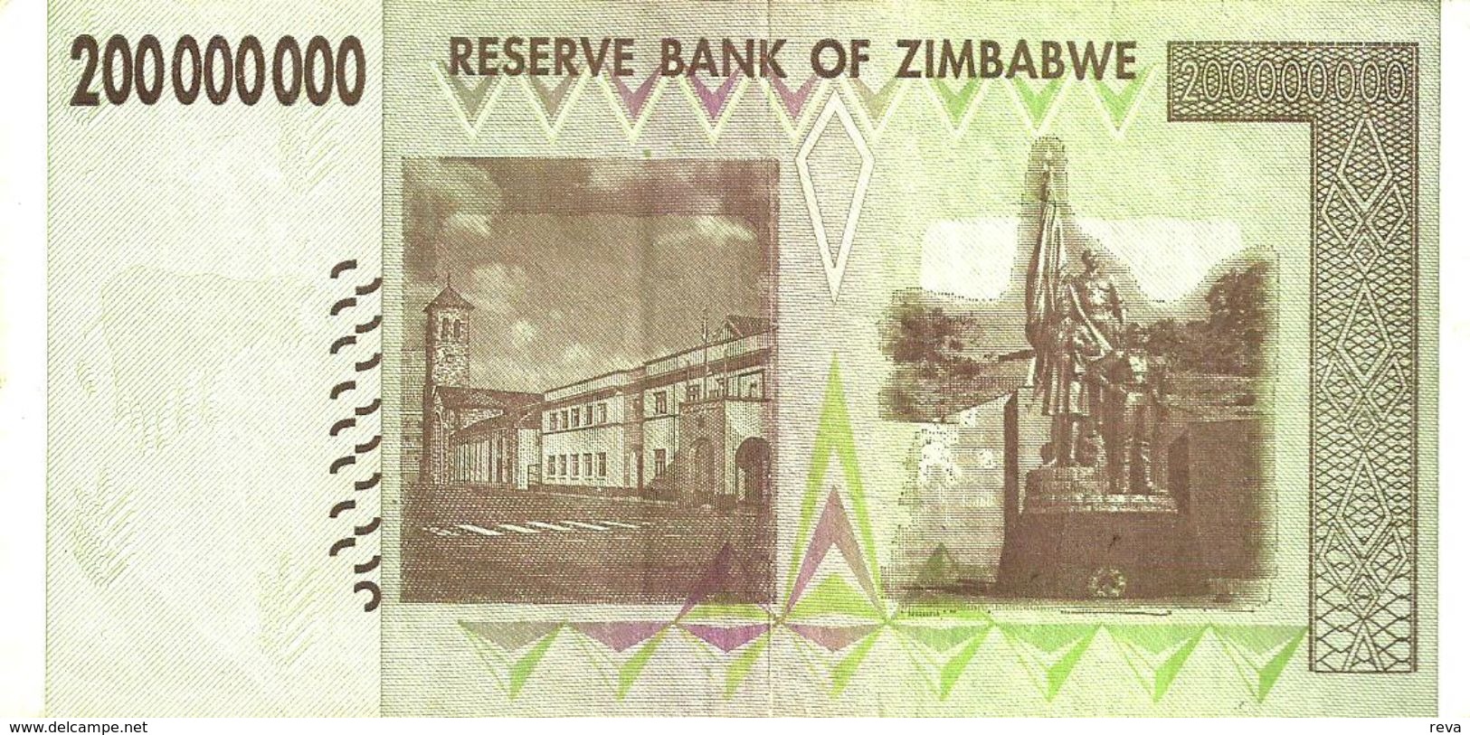 ZIMBABWE $200 MILLION BROWN ROCKS FRONT BUILDING BACK DATED 2008 VF READ DESCRIPTION CAREFULLY !!! - Zimbabwe