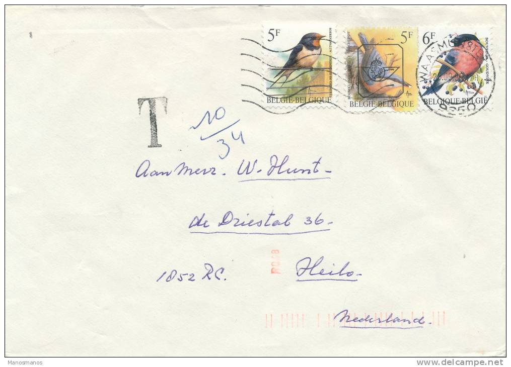 377/19 -  RARE Lettre Oiseaux Buzin En MIXTE PREO Et Timbres- Poste WAASMUNSTER 1998 - Taxée - Typografisch 1906-12 (Wapenschild)