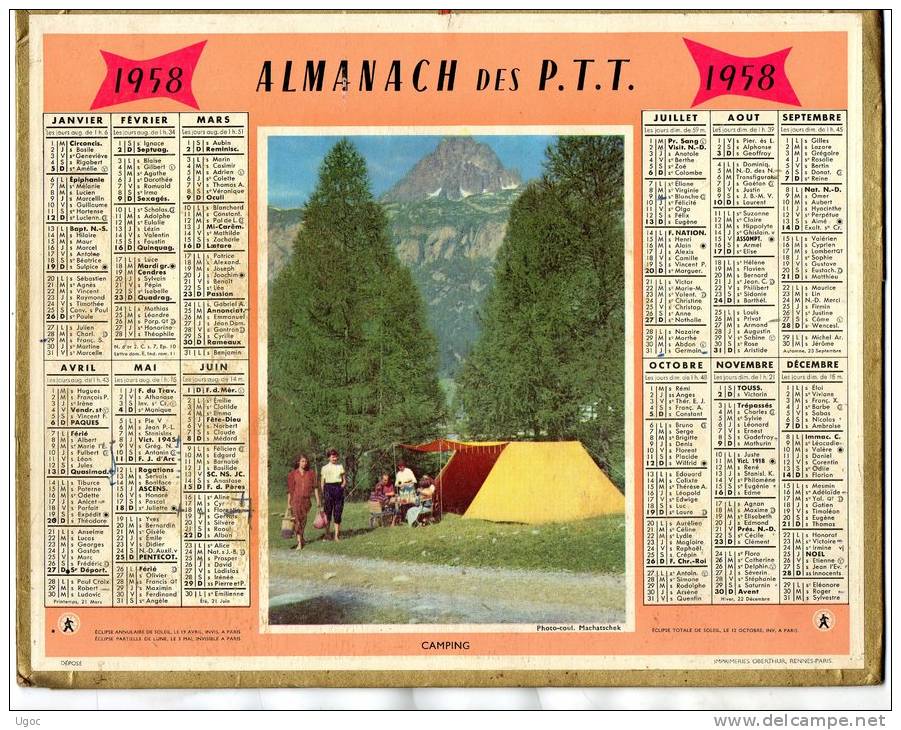 -  CALENDRIER 1958 - Camping - 502 - Grossformat : 1941-60