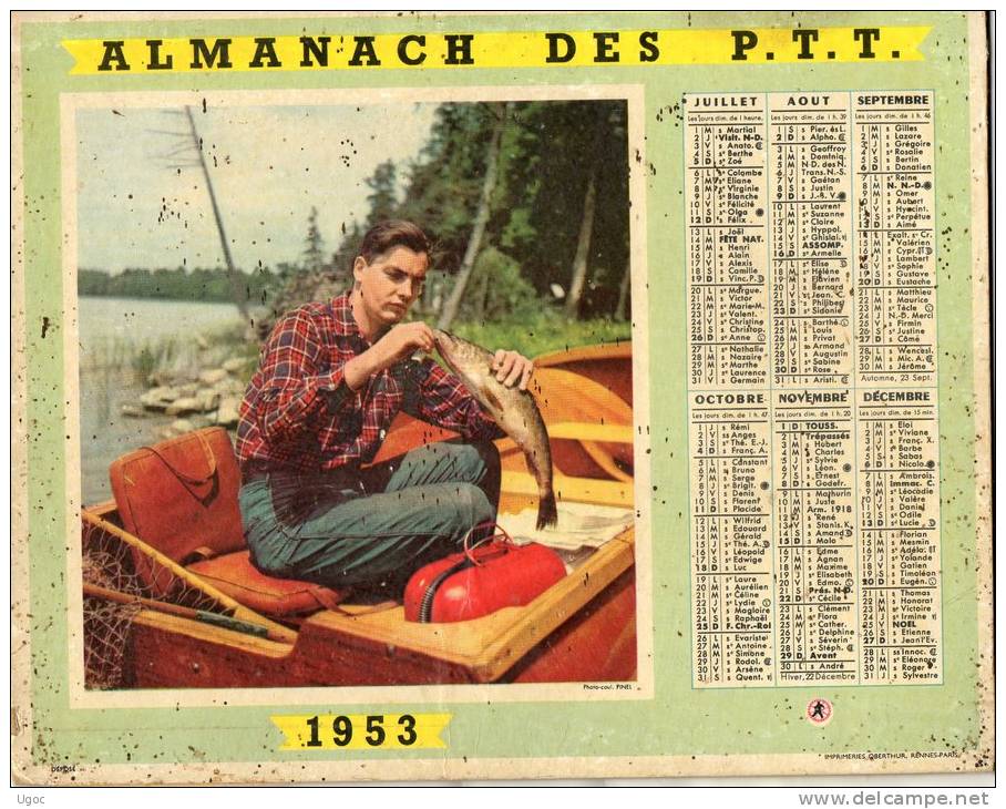 -  CALENDRIER Image Recto-Verso 1953 - Thèmes Chasse Et Pêche - 505 - Grossformat : 1941-60