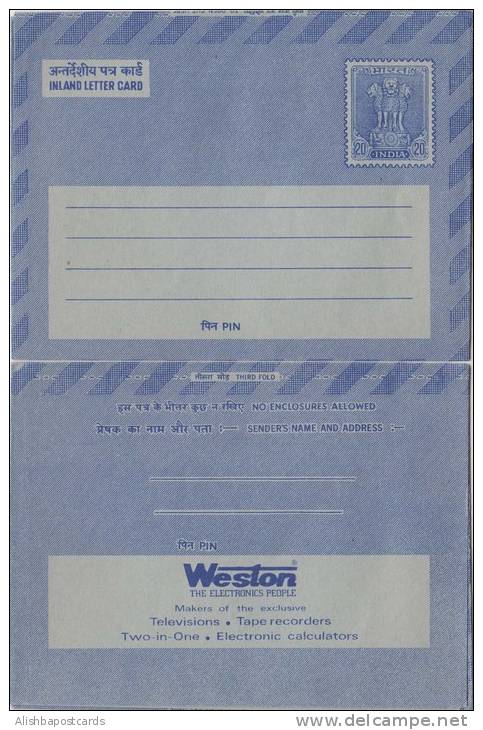 India Inland Letter Advertisement Postal Stationonery Mint, Weston, The Electronic People, Inde, Indien - Inland Letter Cards