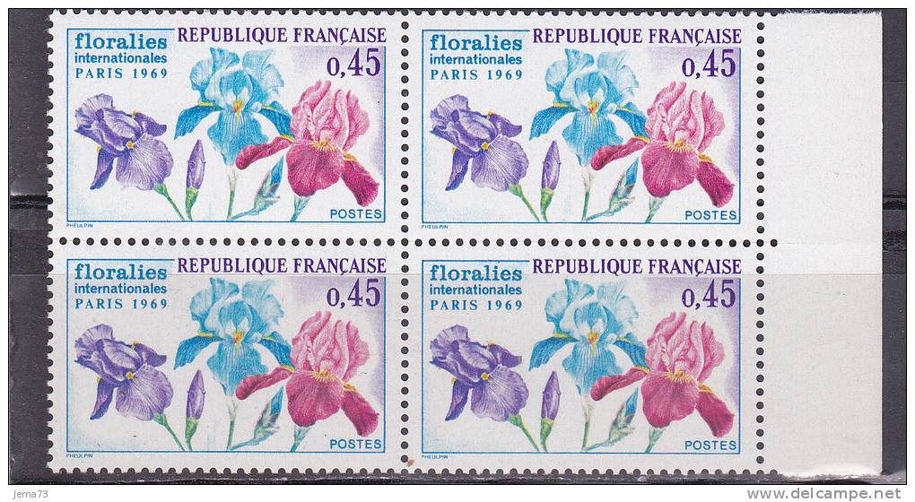 N° 1597 Bloc De 4 Timbres: Les Floralies Internationnales De Paris 1969 - Neufs
