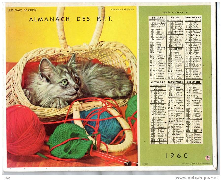 -  CALENDRIER Image Recto-Verso 1960 - Thèmes Chiens Et Chats - 507 - Grand Format : 1941-60