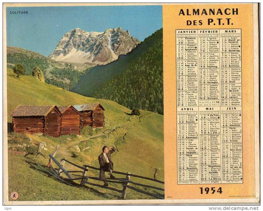 -  CALENDRIER Image Recto-Verso 1954 - Solitude Et Halte Au Pied Du Glacier - 509 - Grand Format : 1941-60
