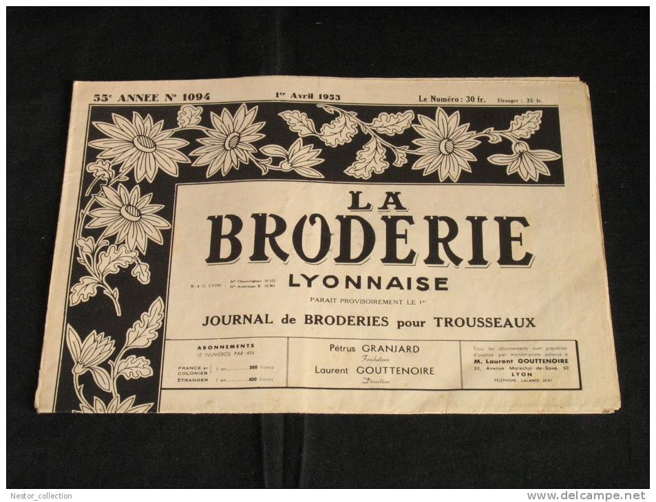 La Broderie Lyonnaise, 1 Avril 1953 1094 Broderies Pour Trousseaux - House & Decoration