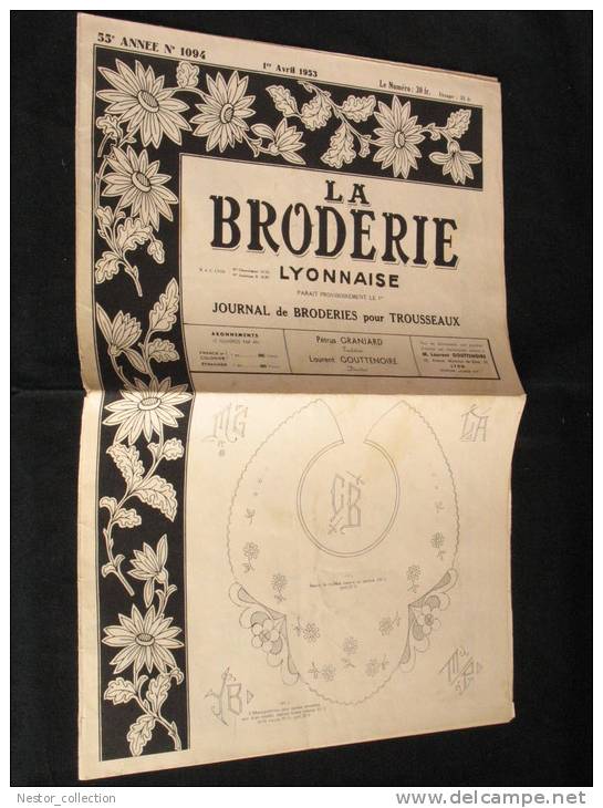 La Broderie Lyonnaise, 1 Avril 1953 1094 Broderies Pour Trousseaux - Maison & Décoration