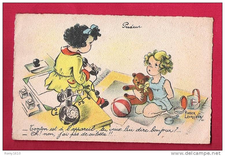 R. Levasseur. Pudeur. Petite Fille, Téléphone, Jouets, Teddy, Encrier, Tampon... Très Jolie Carte. - Levasseur, Roger