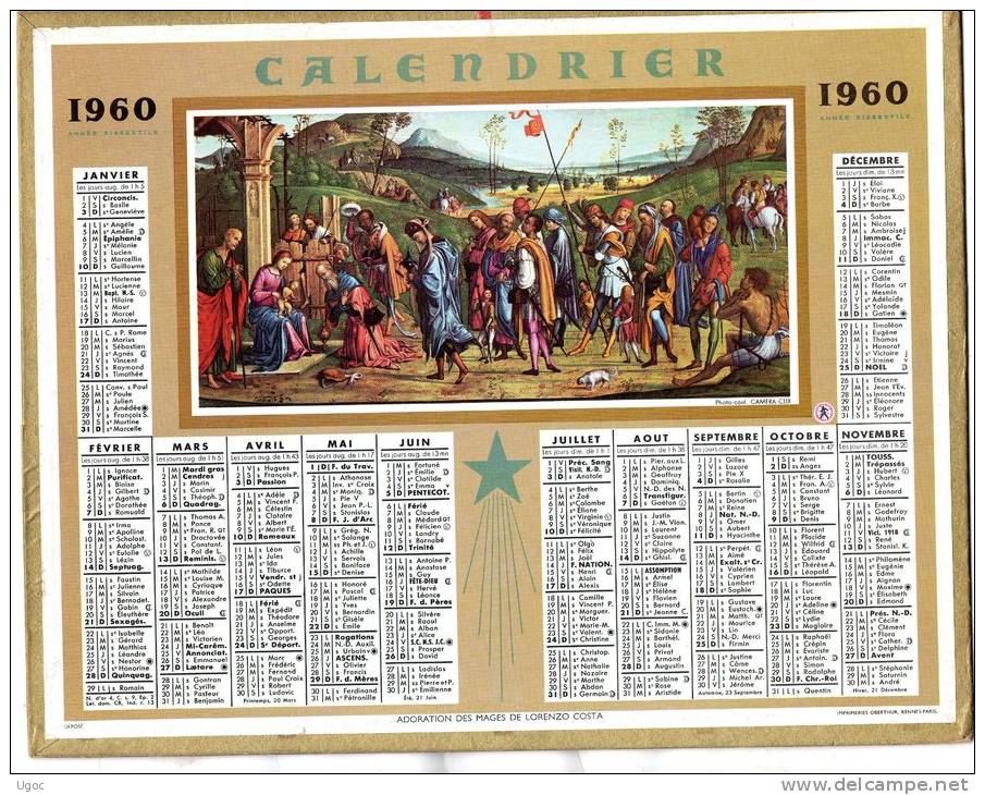 -  CALENDRIER 1960 - Adoration Des Mages De Lorenzo Costa. - Big : 1941-60