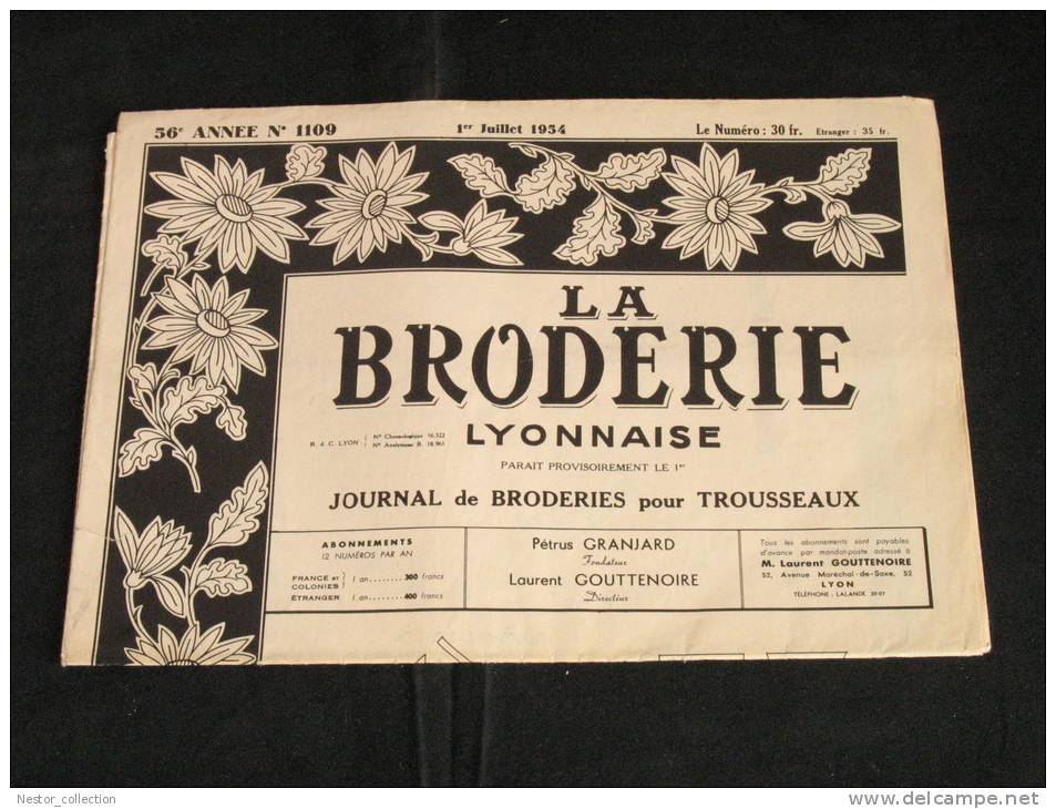La Broderie Lyonnaise, 1 Juillet 1954 1109 Broderies Pour Trousseaux - House & Decoration