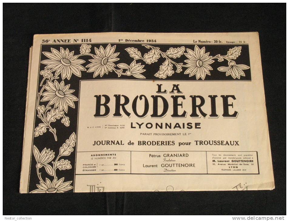 La Broderie Lyonnaise, 1 Decembre 1954 1114  Broderies Pour Trousseaux - Maison & Décoration