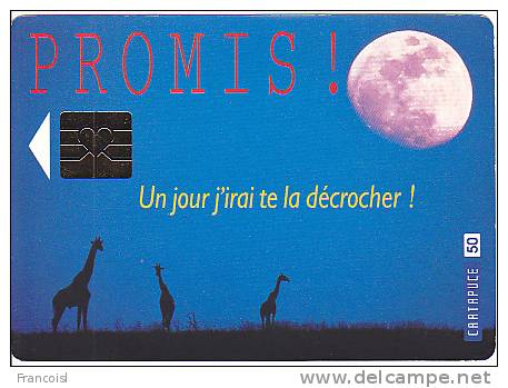 Trois Girafes Au Clair De Lune. "Promis, Un Jour, J'irai Te La Décrocher!". Carte à Puce. - Girafes
