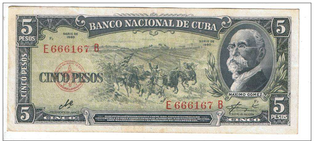 CUBA  1960   5 PESOS.CASI NUEVO.PICK Nº 91c .B013 - Cuba
